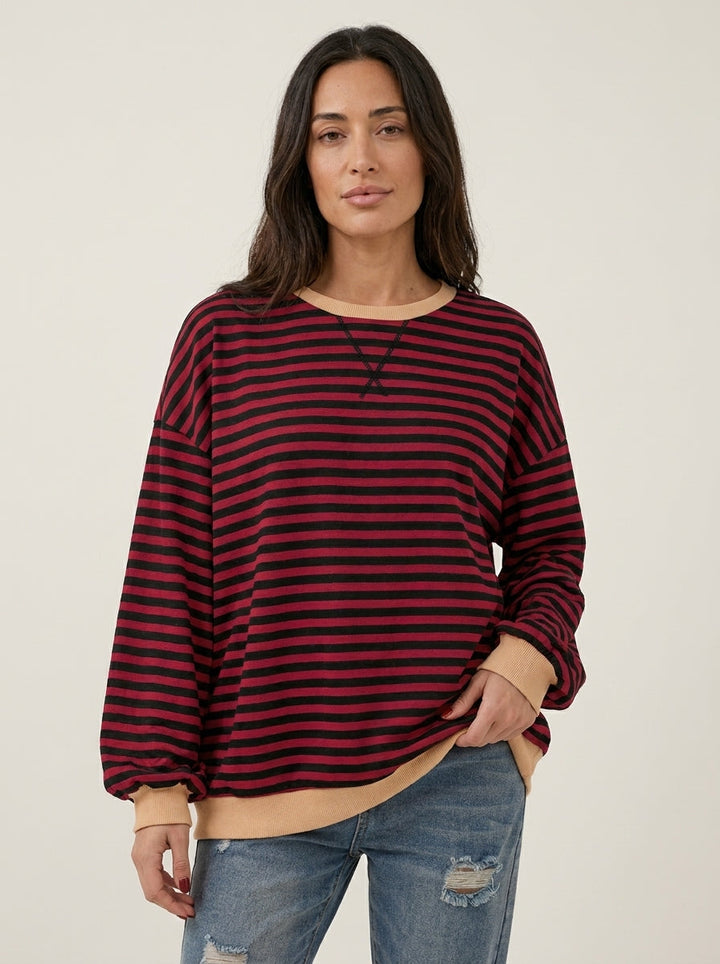 Isabella - Camiseta Manga Larga a Rayas con Cuello Redondo