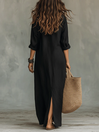 Soline™ | Vestido maxi verde holgado con botones