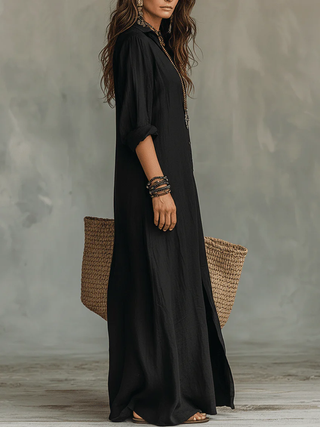 Soline™ | Vestido maxi verde holgado con botones