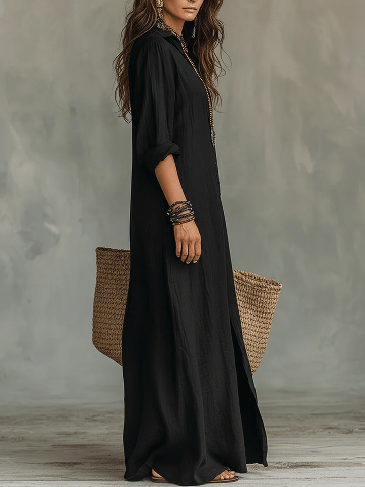 Soline™ | Vestido maxi verde holgado con botones