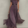 Flavia • Vestido largo morado con escote en forma de llave, borde de encaje de chiffon
