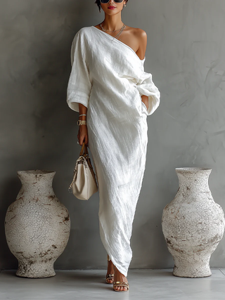 Nerina • Vestido maxi de un solo hombro: elegancia fluida para cualquier ocasión