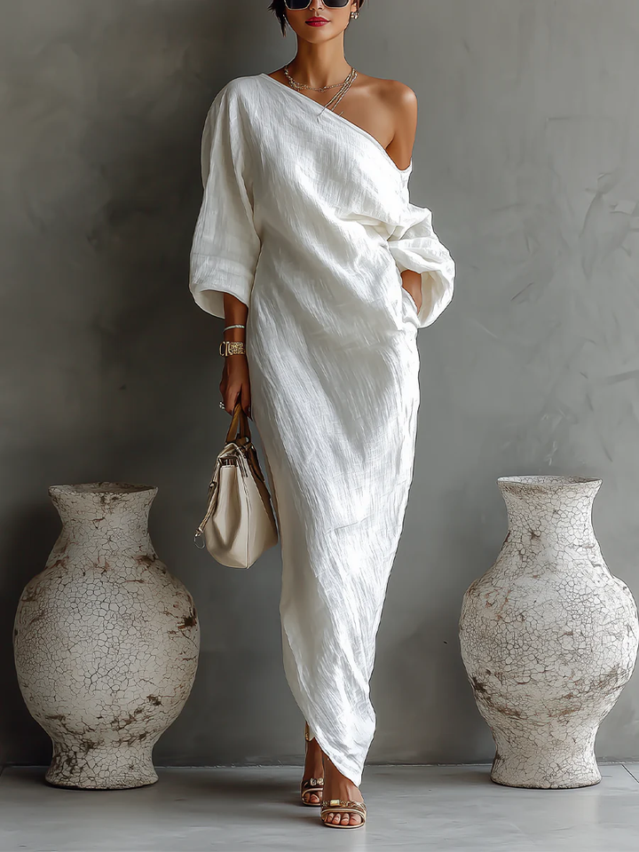 Nerina • Vestido maxi de un solo hombro: elegancia fluida para cualquier ocasión