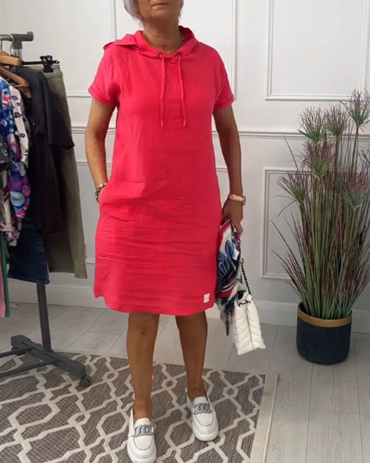 Nyla | Vestido casual de manga corta suave y cómodo con capucha