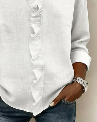 Yvonne | Blusa elegante con escote en V y volantes, mangas largas