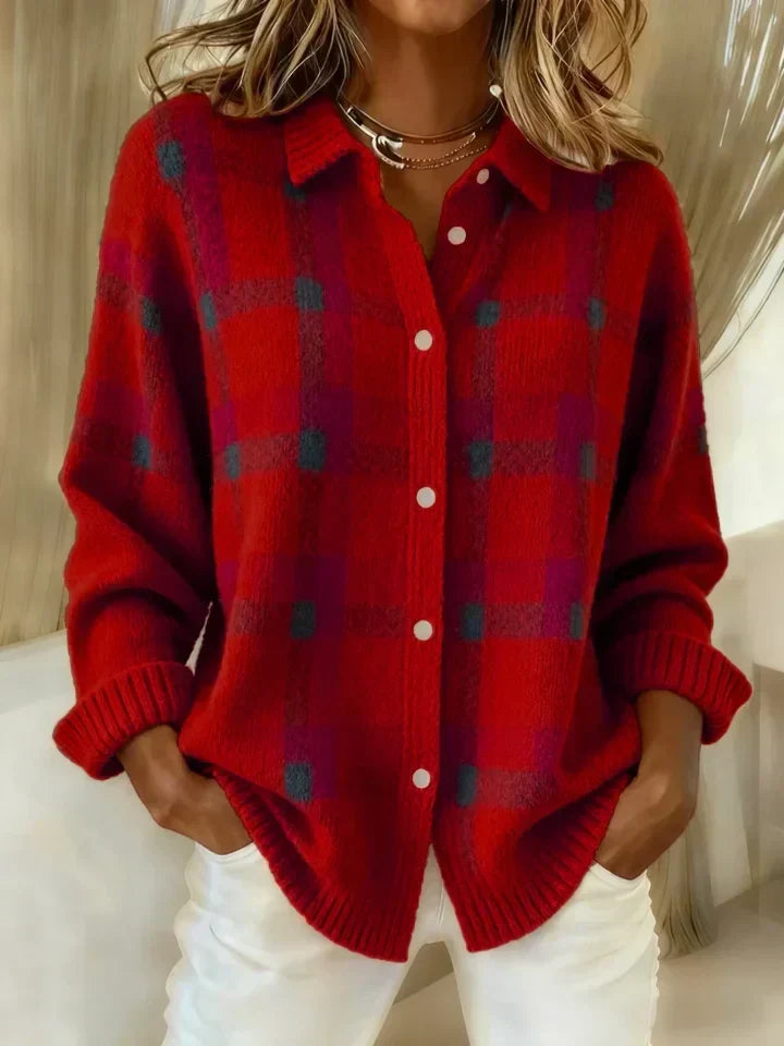 Victoria | Suéter Retro a Cuadros con Detalle de Contraste para un Look Casual