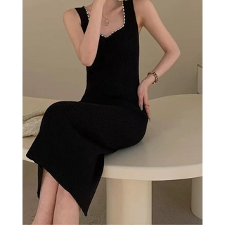 Vestido Maxi con Perlas | Noir