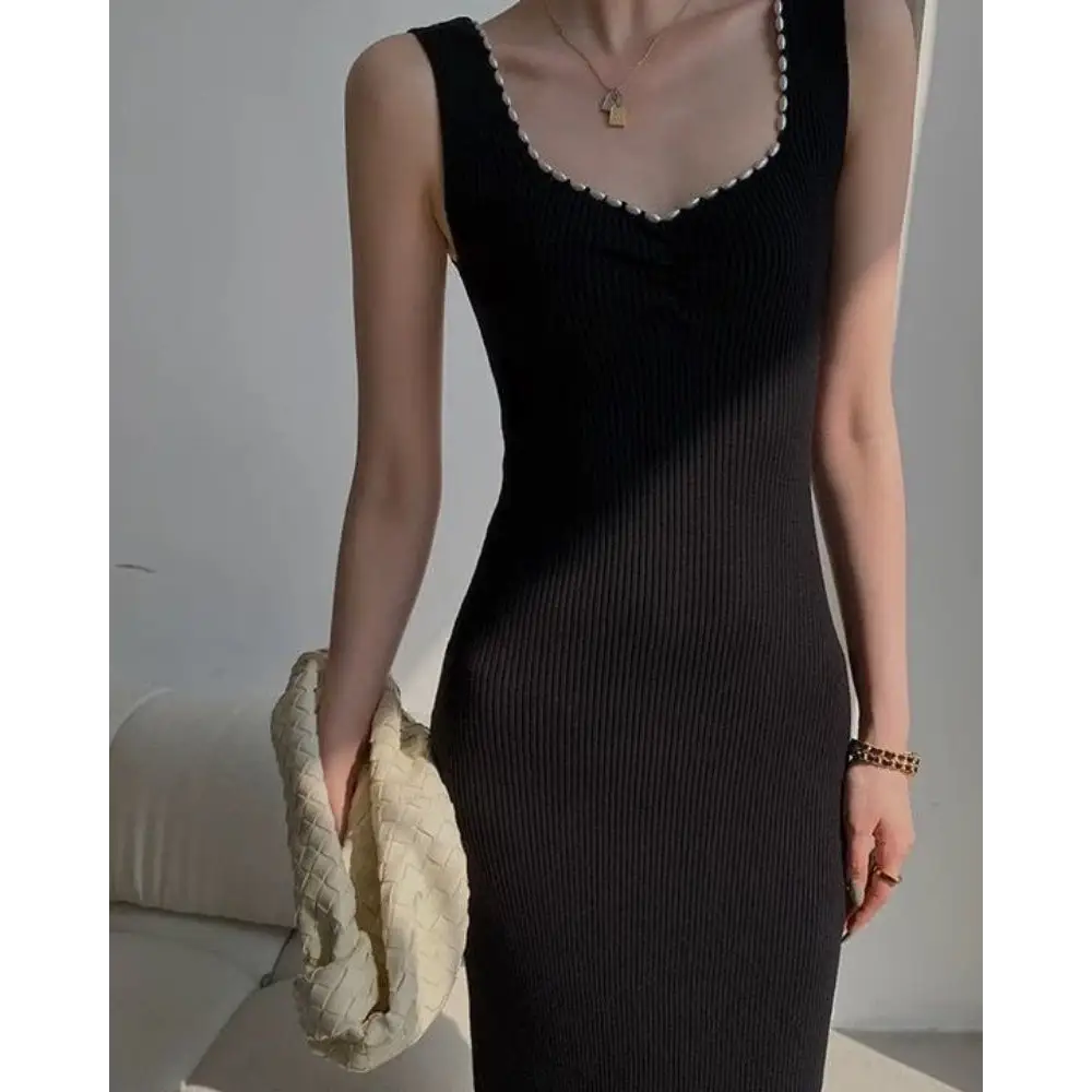 Vestido Maxi con Perlas | Noir
