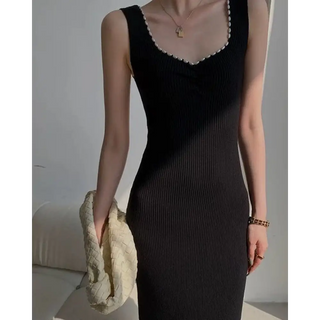 Vestido Maxi con Perlas | Noir