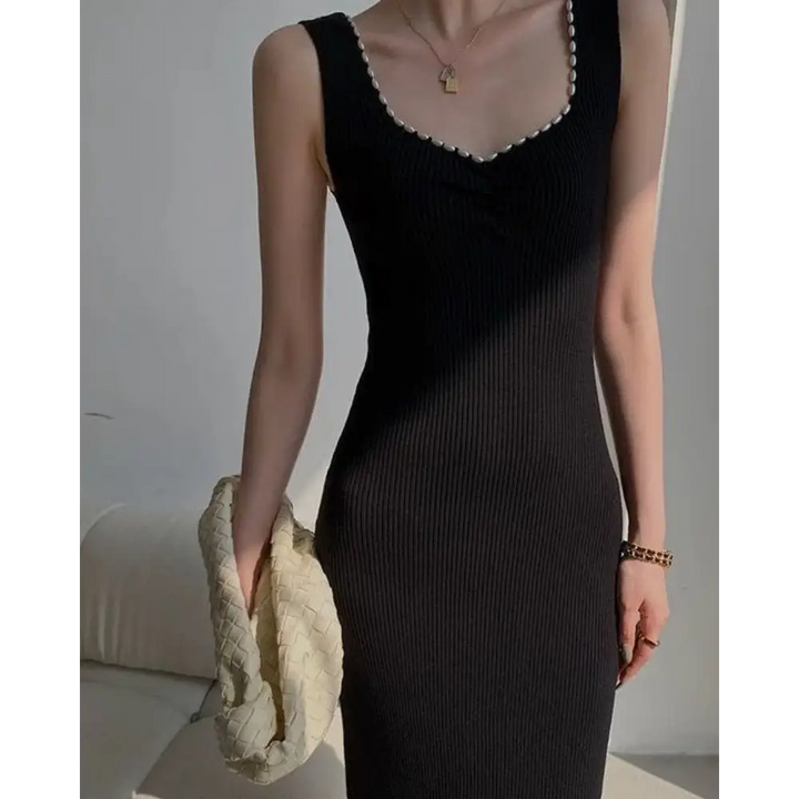 Vestido Maxi con Perlas | Noir