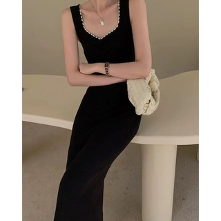 Vestido Maxi con Perlas | Noir