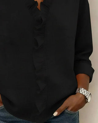 Yvonne | Blusa elegante con escote en V y volantes, mangas largas