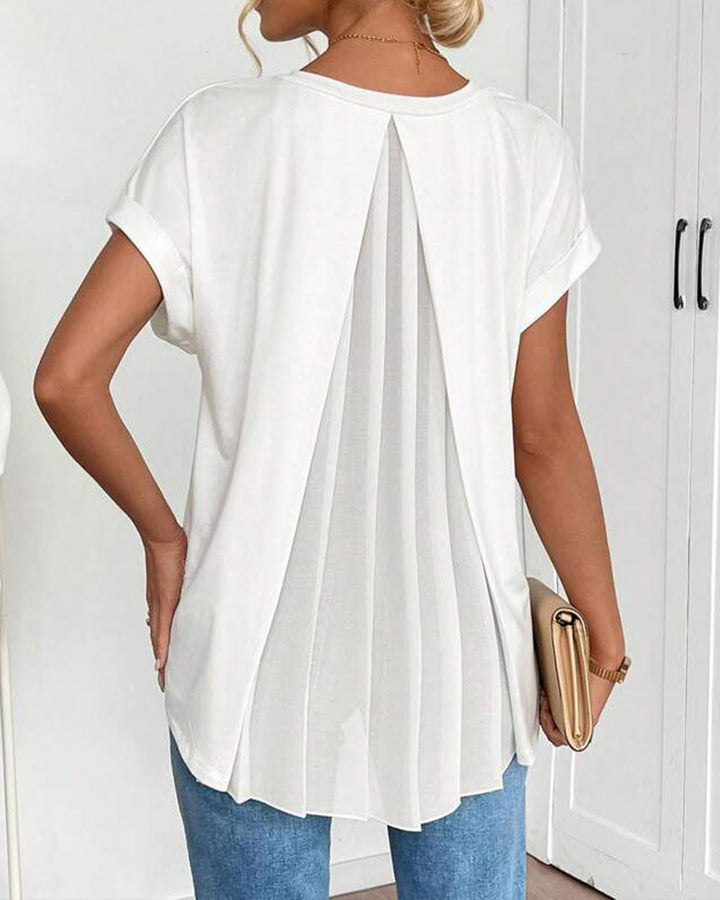 Blusa plisada de manga corta para mujer - chic y femenina