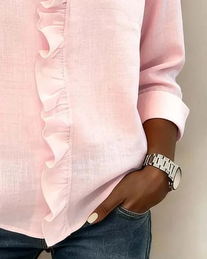 Yvonne | Blusa elegante con escote en V y volantes, mangas largas