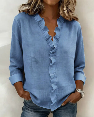 Yvonne | Blusa elegante con escote en V y volantes, mangas largas