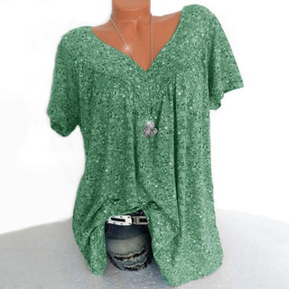 Camiseta de verano para mujeres con escote en V, de manga corta, estampada, estilo casual