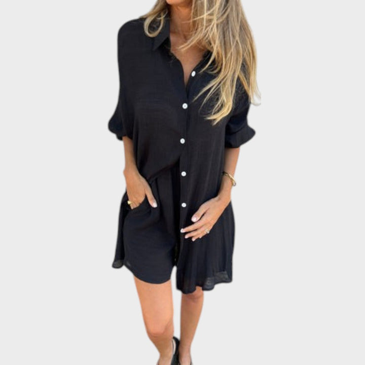 Conjunto de camisa y pantalones cortos de lino Nora — Estilo veraniego sin esfuerzo (SOLO HOY 3X2)
