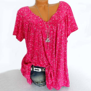 Camiseta de verano para mujeres con escote en V, de manga corta, estampada, estilo casual