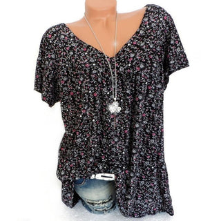 Camiseta de verano para mujeres con escote en V, de manga corta, estampada, estilo casual