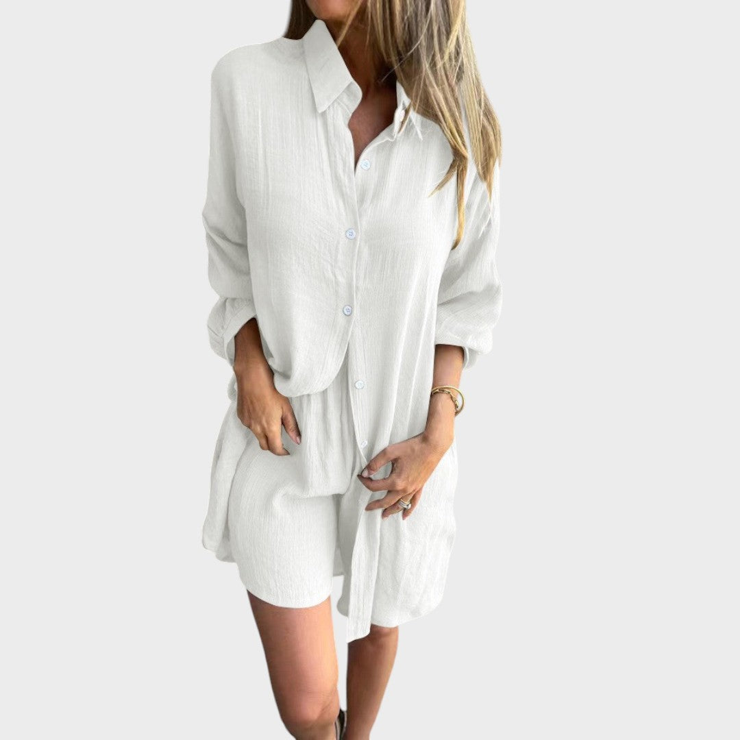 Conjunto de camisa y pantalones cortos de lino Nora — Estilo veraniego sin esfuerzo (SOLO HOY 3X2)