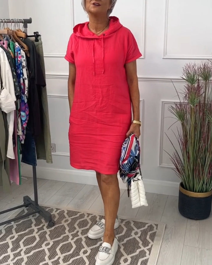 Nyla | Vestido casual de manga corta suave y cómodo con capucha