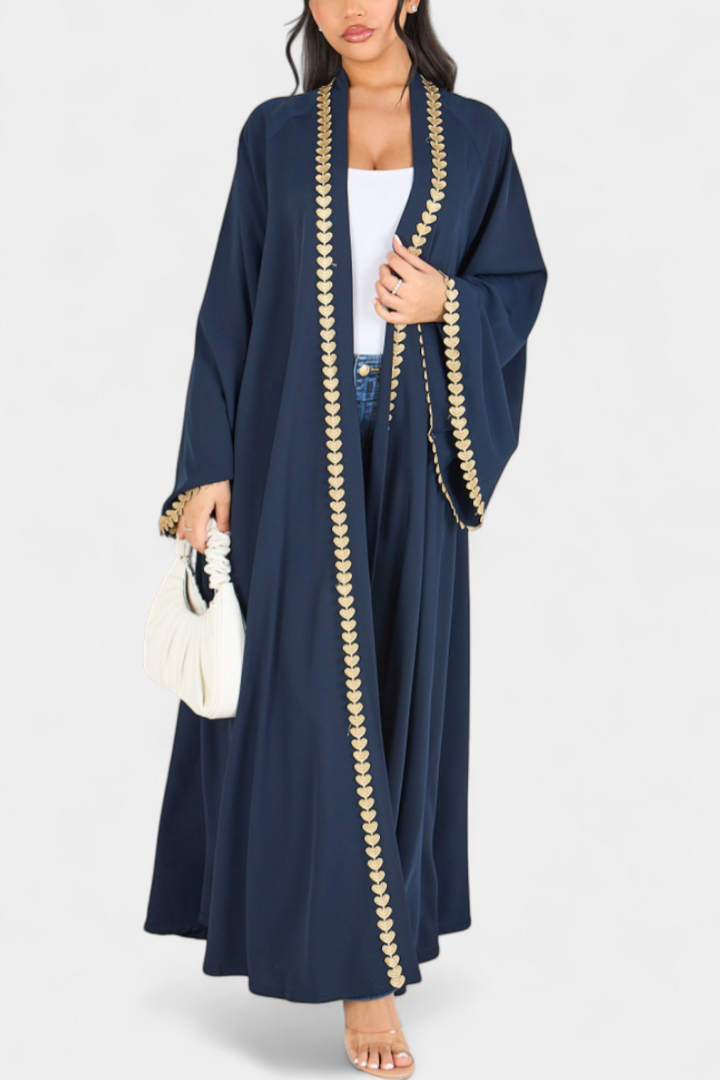 Ginebra Abaya Fluida con Bordado Dorado