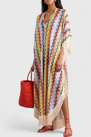 Imelda Kaftán de Crochet con Flecos Decorativos y Corte