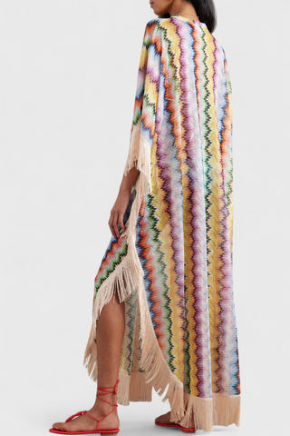 Imelda Kaftán de Crochet con Flecos Decorativos y Corte