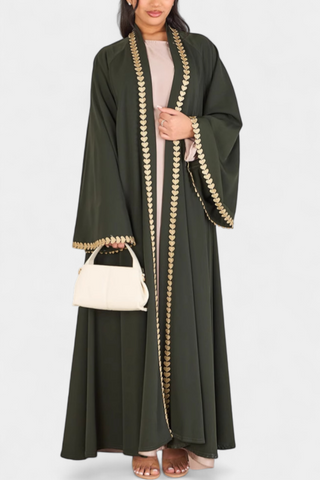 Ginebra Abaya Fluida con Bordado Dorado