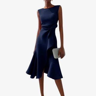 Eliana | Elegante vestido midi con corte asimétrico