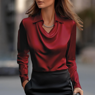 Blusa de satén sedoso con escote drapeado, estilo Milán