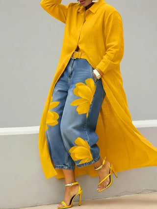 Vestido tipo camisa casual de lino y algodón