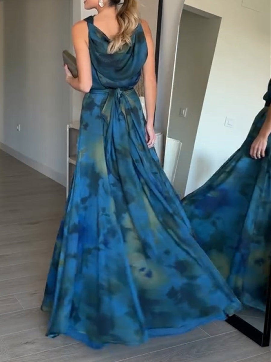 Conjunto de dos piezas: blusa de estampado artístico y falda maxi con estilo