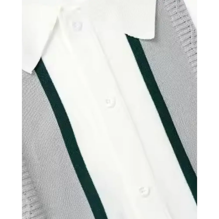 Retro Striped Knit Polo Shirt