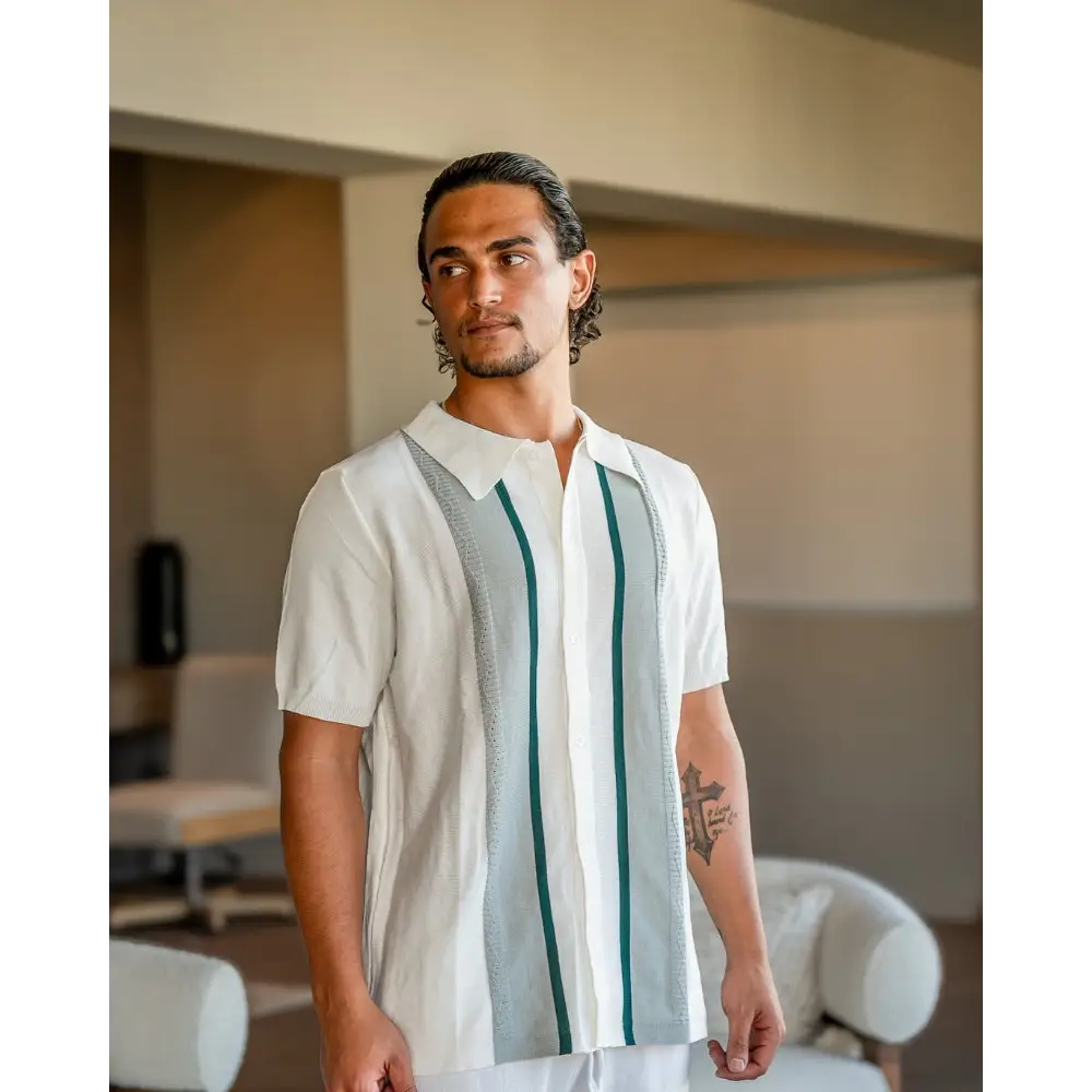 Retro Striped Knit Polo Shirt