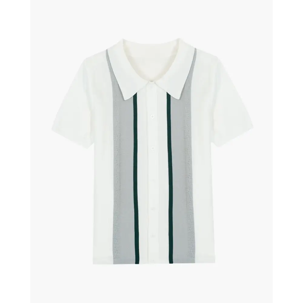Retro Striped Knit Polo Shirt