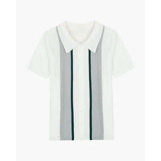 Retro Striped Knit Polo Shirt