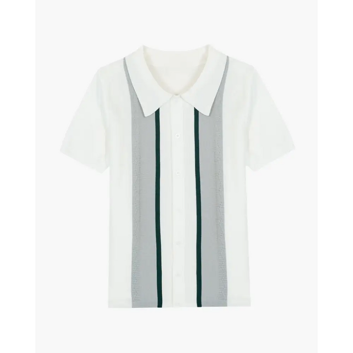 Retro Striped Knit Polo Shirt
