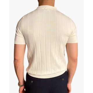 Ribbed Knit Polo Shirt
