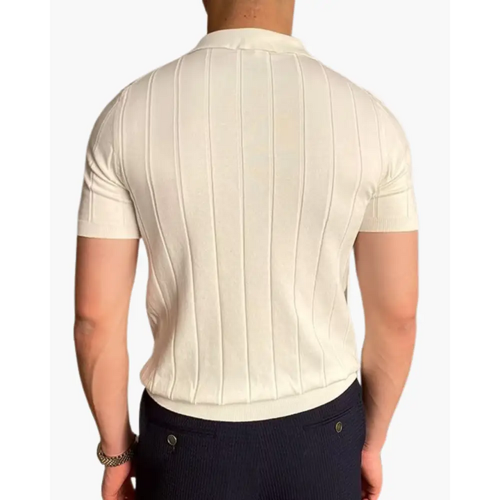 Ribbed Knit Polo Shirt