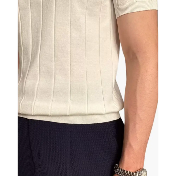 Ribbed Knit Polo Shirt