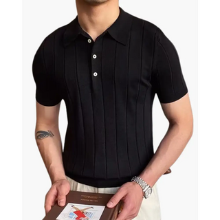 Ribbed Knit Polo Shirt