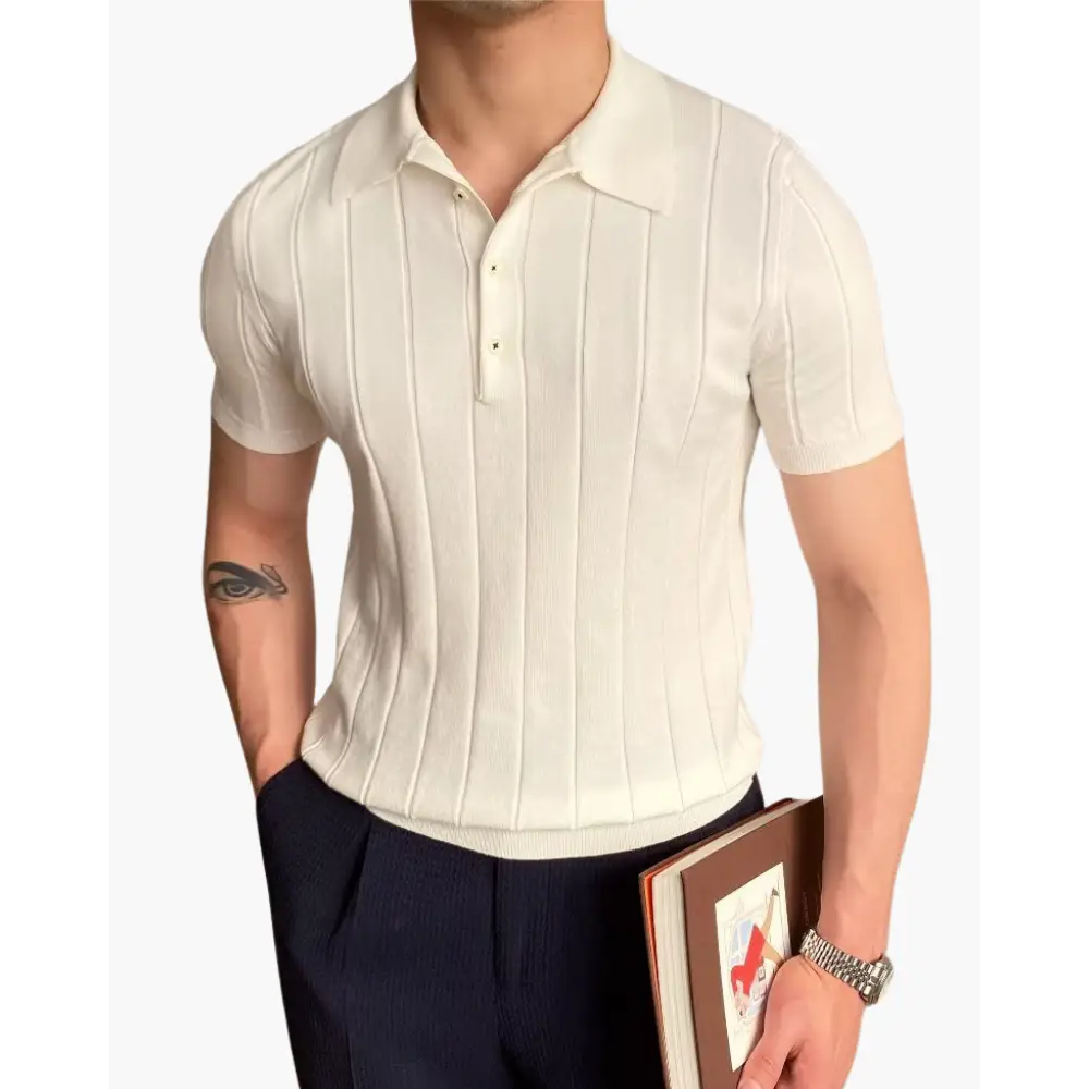 Ribbed Knit Polo Shirt