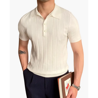 Ribbed Knit Polo Shirt
