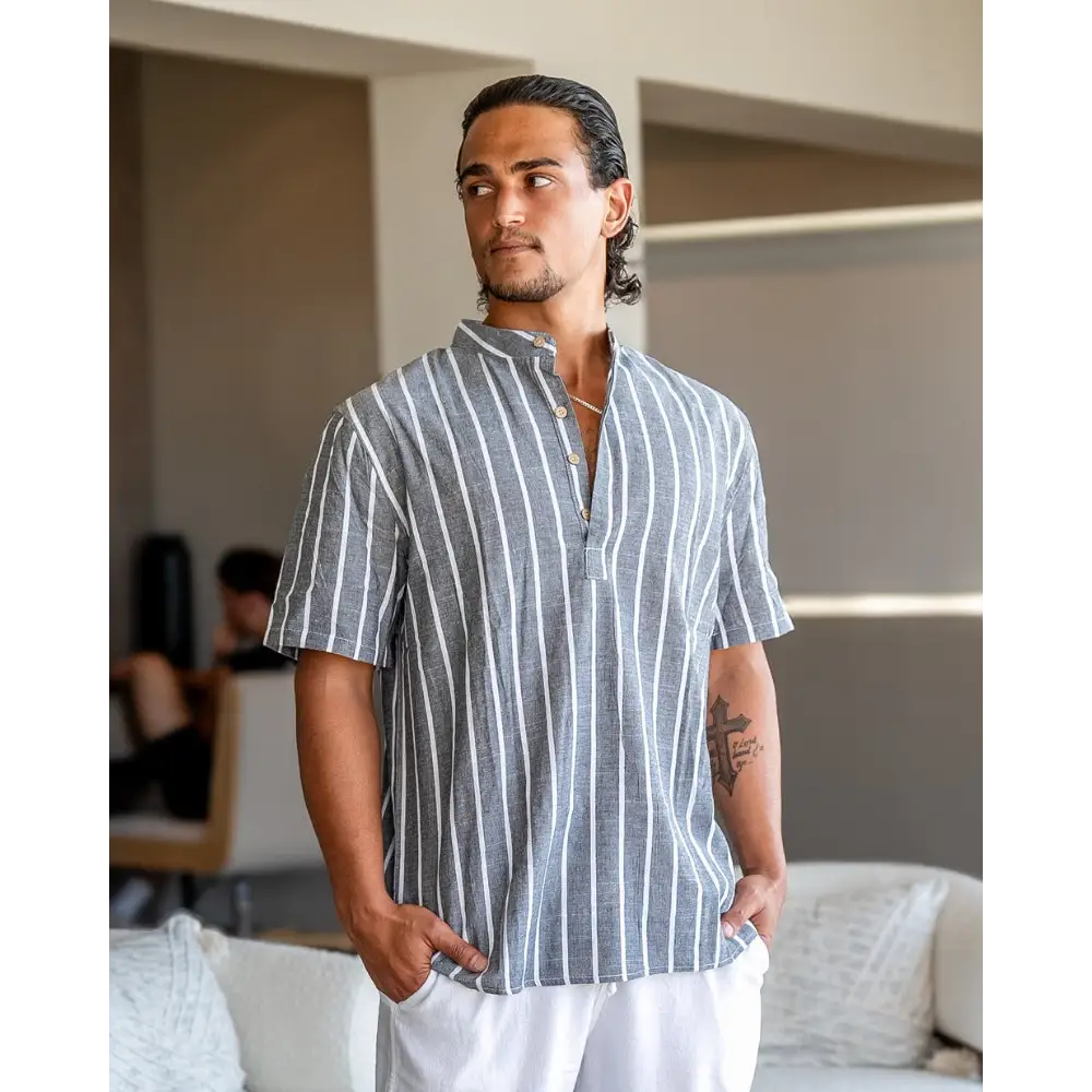 Camisa de Lino a Rayas | Santorini