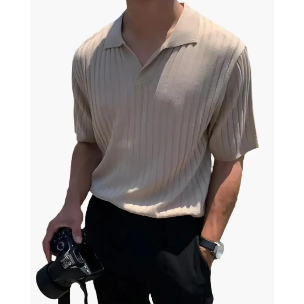 Slim Fit Ribbed Cotton Polo