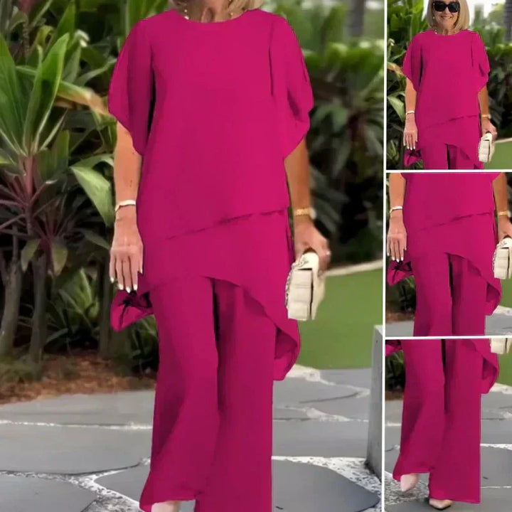 Conjunto compuesto por un top irregular fascinante y pantalones de pierna ancha