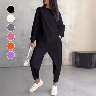 Conjunto de dos piezas para mujer: sudadera de felpa de manga larga con dobladillo asimétrico y pantalones