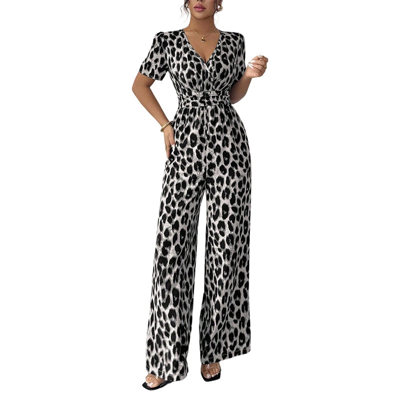 🎁Novedad: 50 % de descuento 💥 Mono con escote en V y piernas anchas, estampado de leopardo