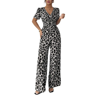 🎁Novedad: 50 % de descuento 💥 Mono con escote en V y piernas anchas, estampado de leopardo